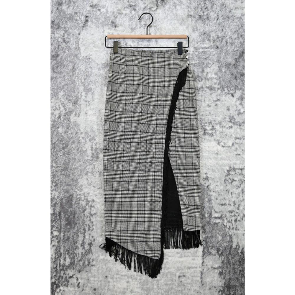 Dylan Lex Skirt Womens Gray Plaid Fringe Wrap Maxi Size XS